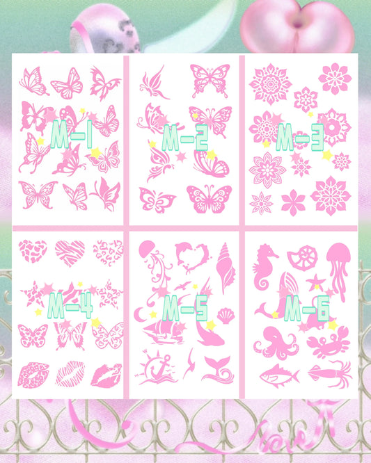 6 Sheets Set DIY Glitter Tattoos- M series