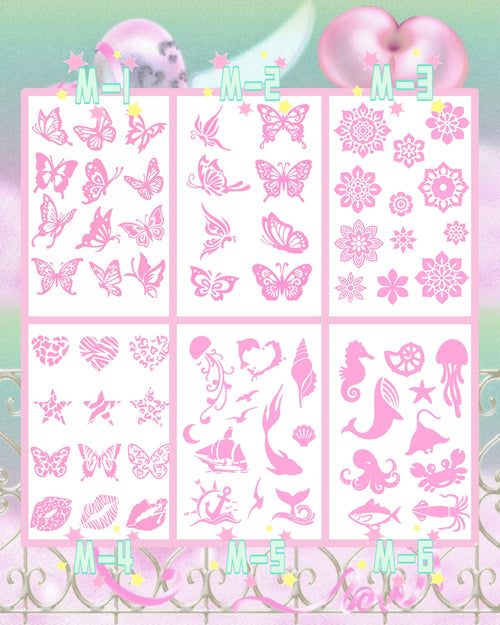6 Sheets Set DIY Glitter Tattoos- M series