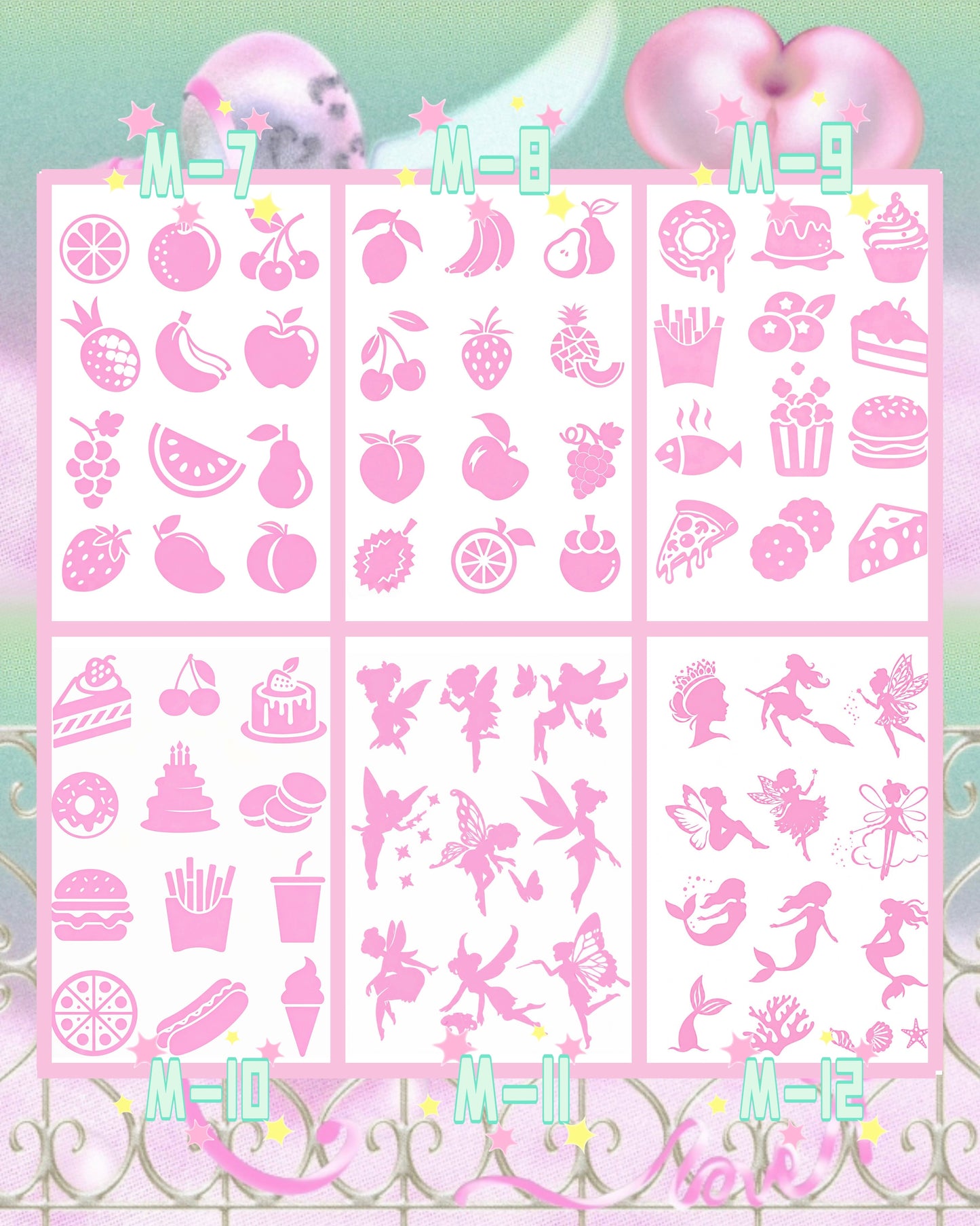 6 Sheets Set DIY Glitter Tattoos- M series