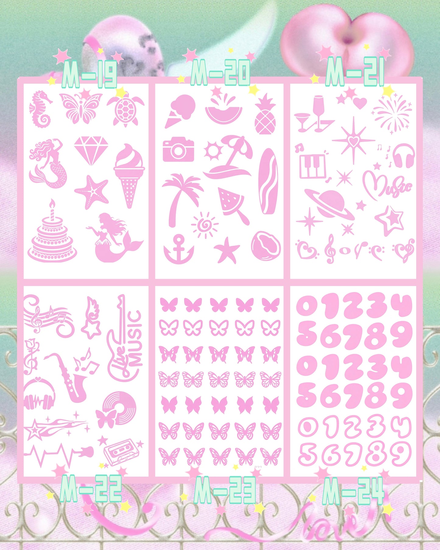 6 Sheets Set DIY Glitter Tattoos- M series